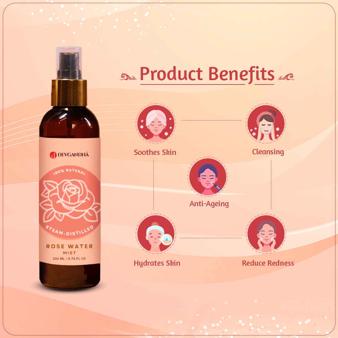 Pure Rose Water Mist Spray (200ML) | Made from freshly harvested Kannauj roses