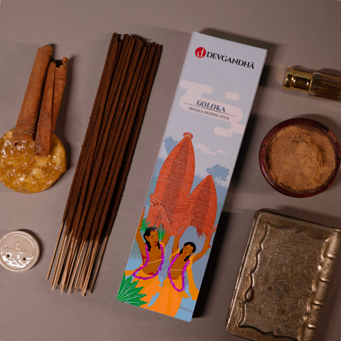 Devgandha Pack of 6 Incense Sticks Bundle - Madhuvan, Vrindavan Flower, Nidhivan, Rudraksha, Amber, Goloka - 300 Sticks (100 GM Each)