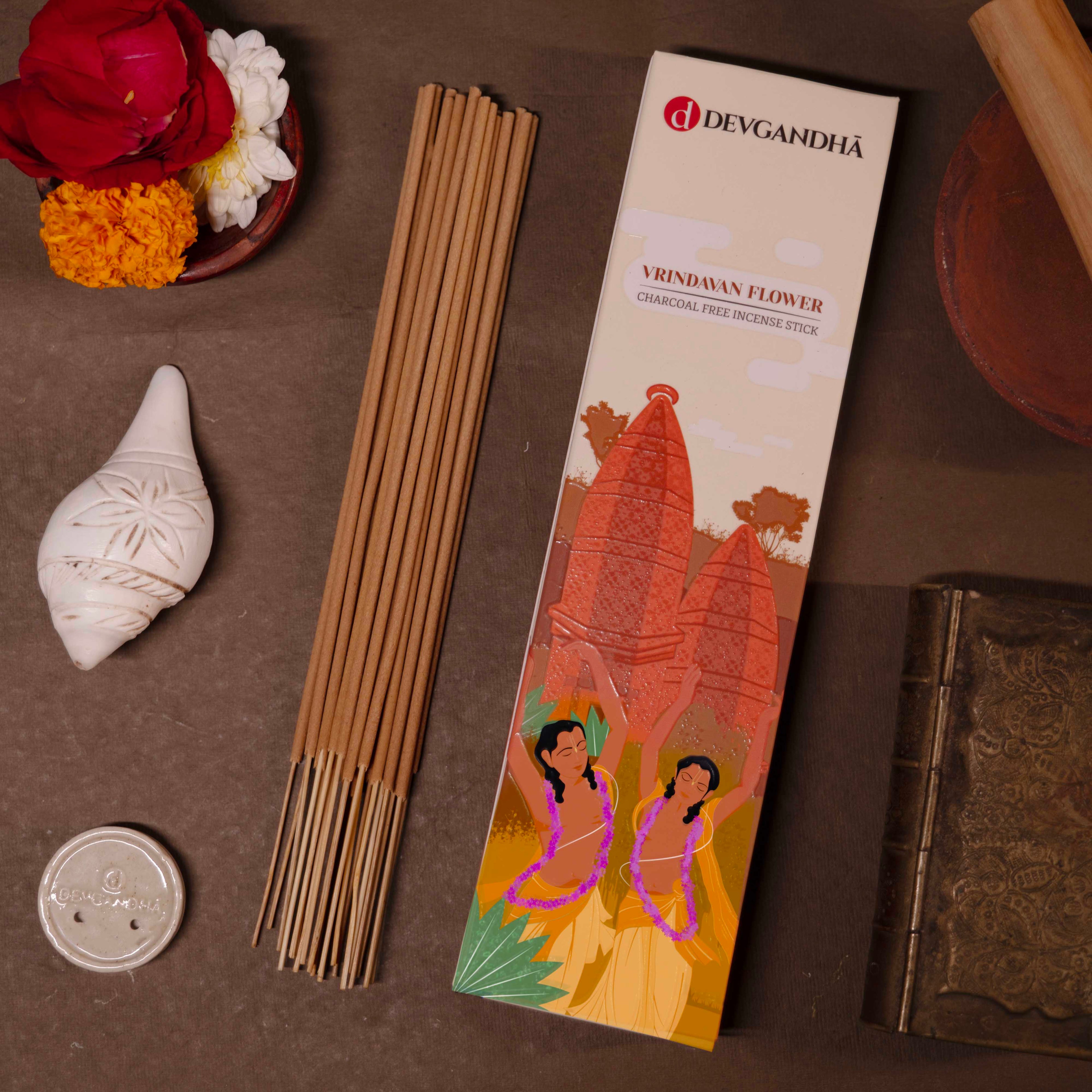 Devgandha Pack of 6 Incense Sticks Bundle - Madhuvan, Vrindavan Flower, Nidhivan, Rudraksha, Amber, Goloka - 300 Sticks (100 GM Each)