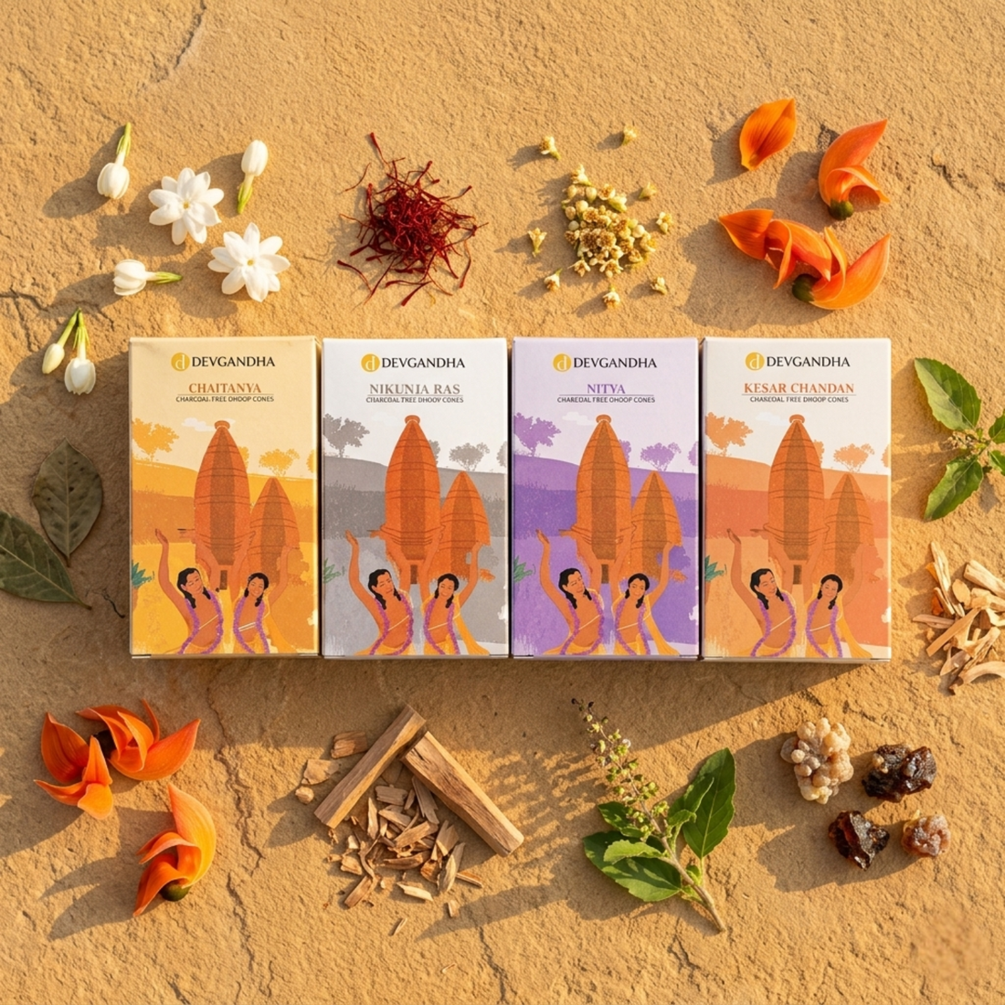 Devgandha Temple Ritual Combo – 4 Premium Fragrances (150 GM Each)