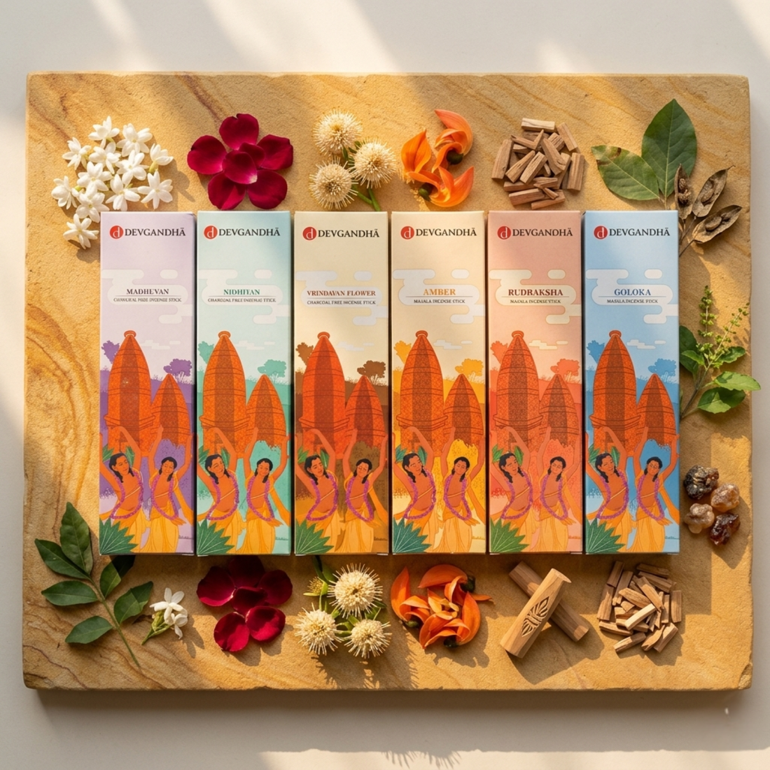 Devgandha 6 Temple Fragrance Discovery Box- 300 Sticks (100 GM Each)