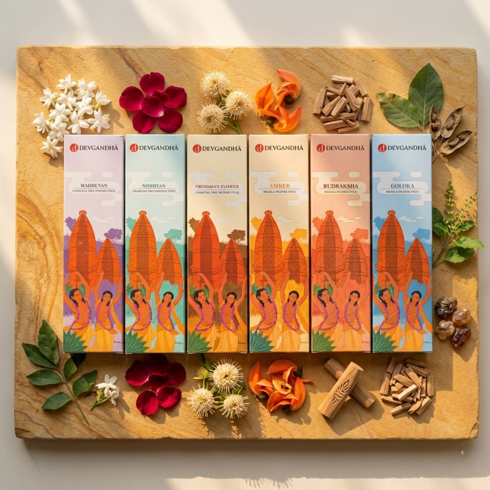 Devgandha 6 Temple Fragrance Discovery Box- 300 Sticks (100 GM Each)
