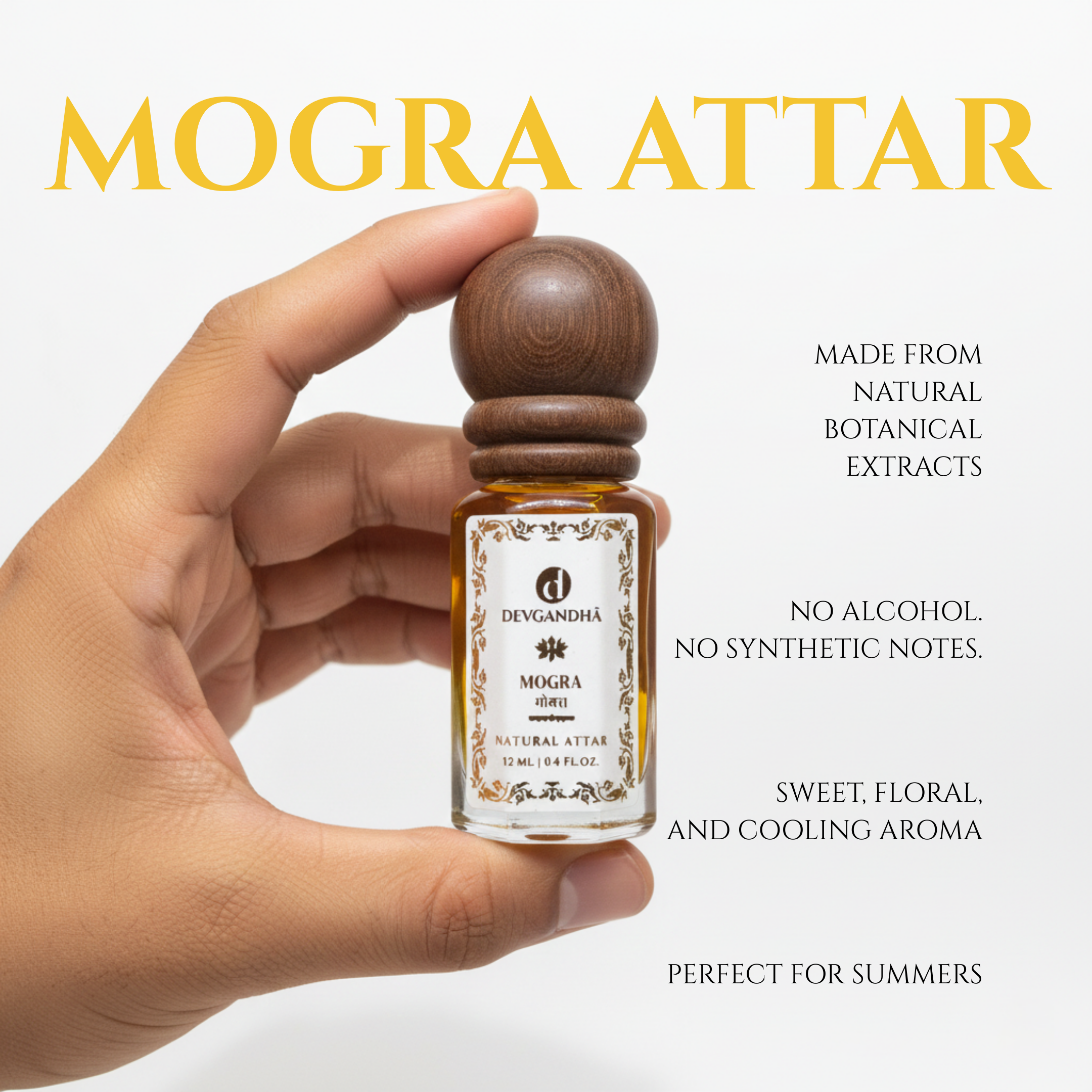 Mogra Natural Attar (Jasmine Sambac) | 100% Natural | Floral &amp; Sweet | Cooling