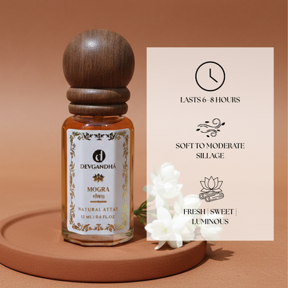 Mogra Natural Attar (Jasmine Sambac) | 100% Natural | Floral &amp; Sweet | Cooling