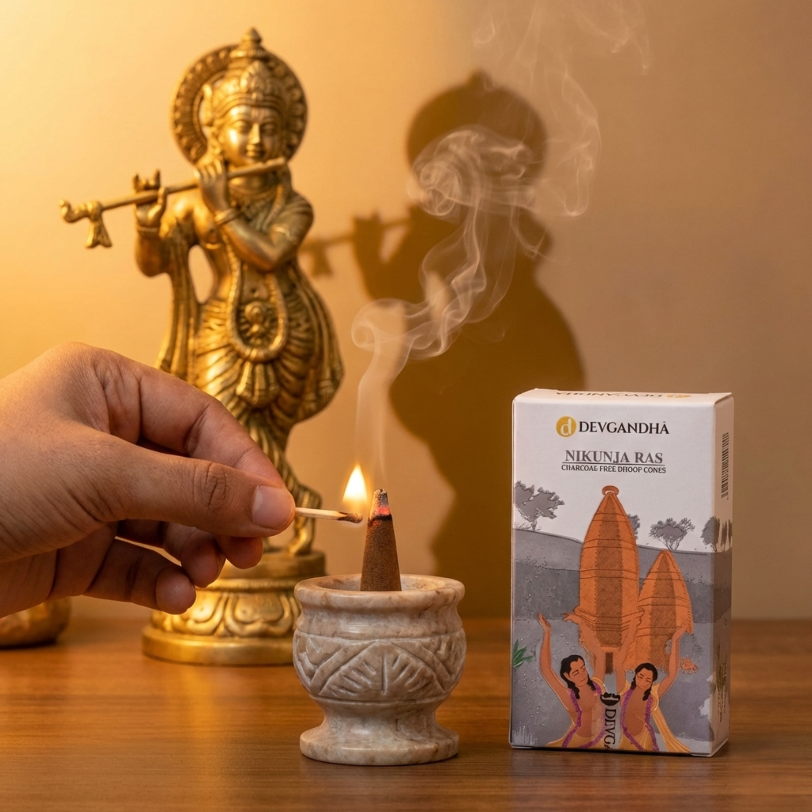 Nikunj Ras Charcoal-Free Dhoop Cones | 150 GM (Approx. 50 Cones) | Romantic Floral Fragrance Inspired by Vrindavan