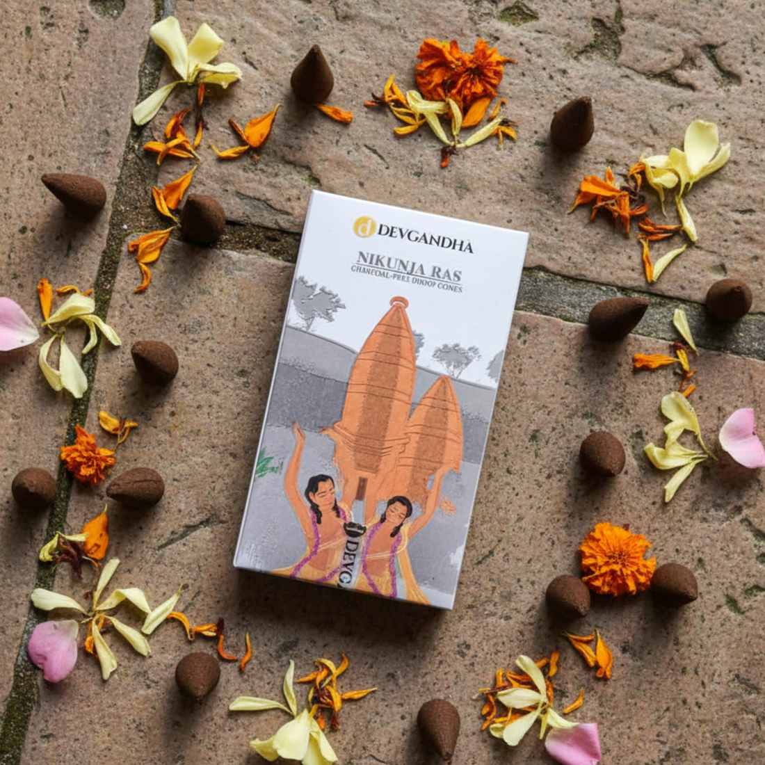 Nikunj Ras Charcoal-Free Dhoop Cones | 150 GM (Approx. 50 Cones) | Romantic Floral Fragrance Inspired by Vrindavan