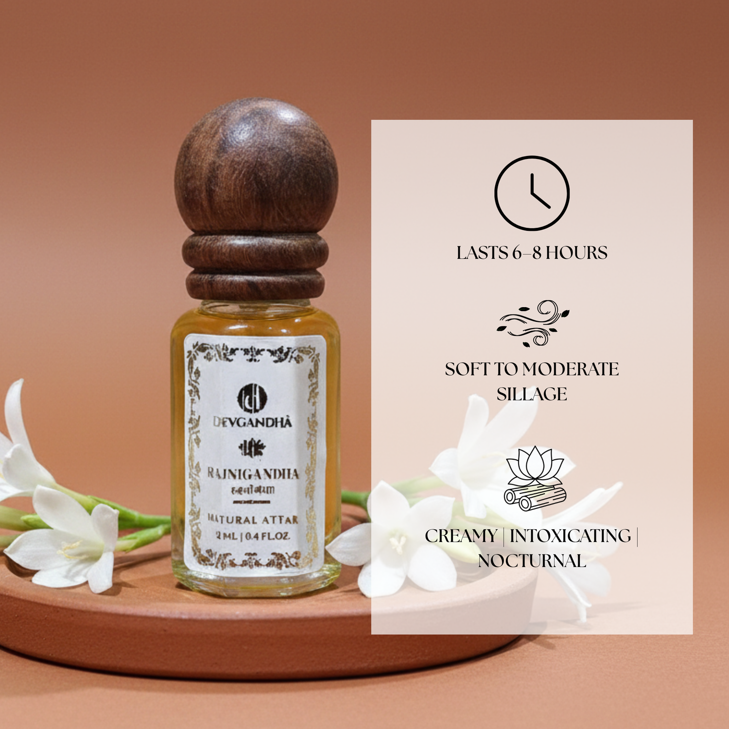 Rajnigandha Natural Attar (Tuberose Attar) | 100% Natural | Pure, Sweet Floral &amp; Calming | Summer Appropriate