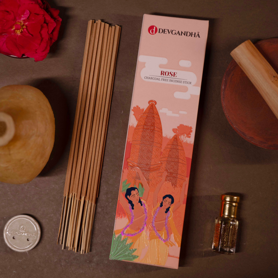 Rose Charcoal-Free Incense Sticks | 100 GM (approx. 60 sticks)