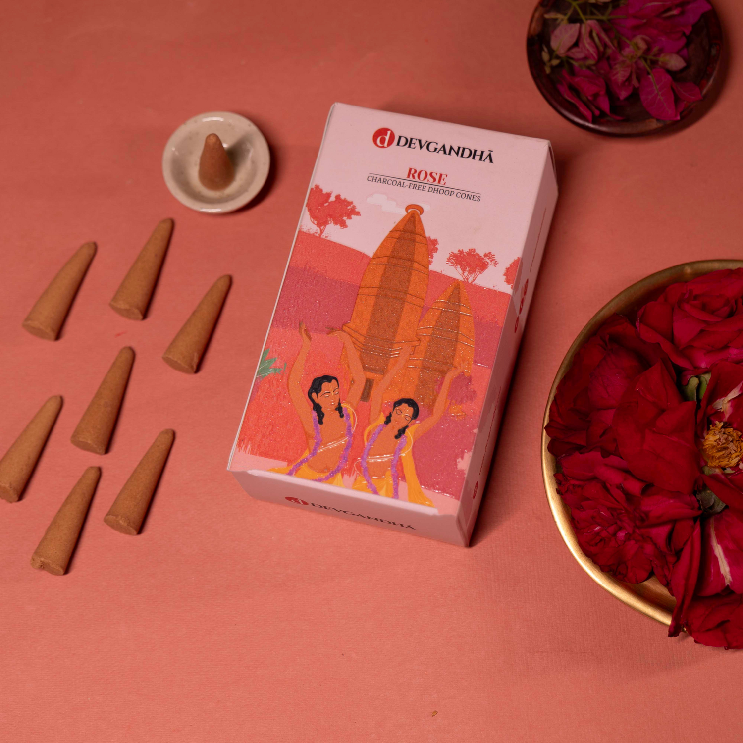 Rose Charcoal-free Dhoop Cone | 150 GM (Approx. 50 Cones)