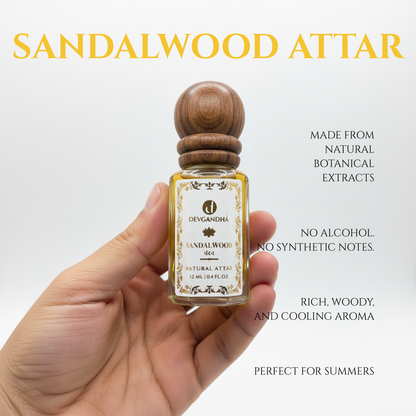 Sandalwood (Chandan) Natural Attar | 100% Natural | Cooling &amp; Sacred | Summer-Preferred